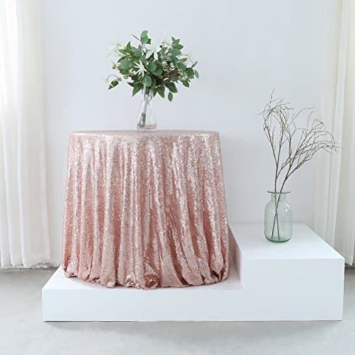 Wedding Sequin Table Overlay Sparkly Tablecloth Rose Gold 96"