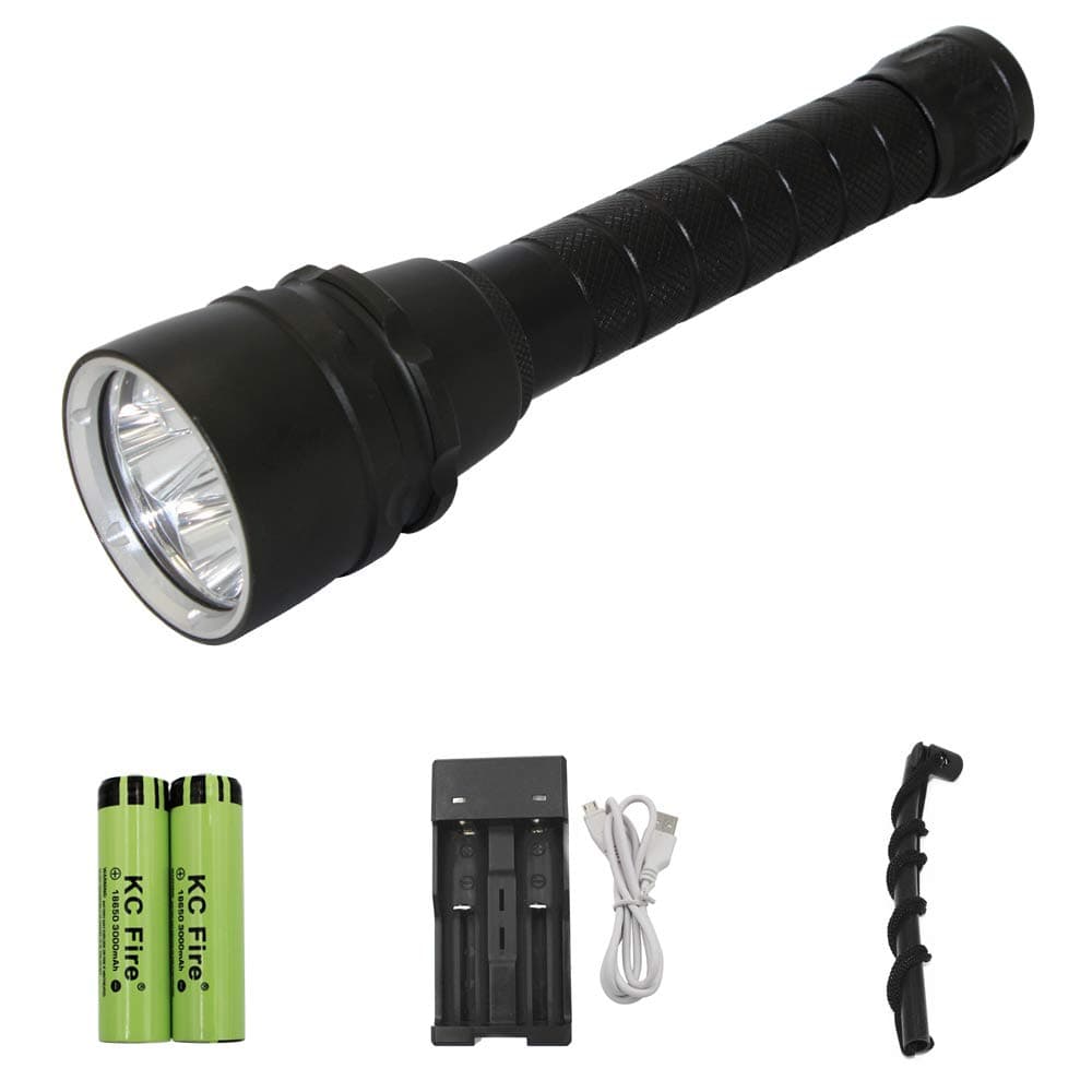 Whaitfire LED Scuba Diving Torch, XM-L2 3000 Lumen Underwater Dive Light Lamp, Rechargeable Battery Included