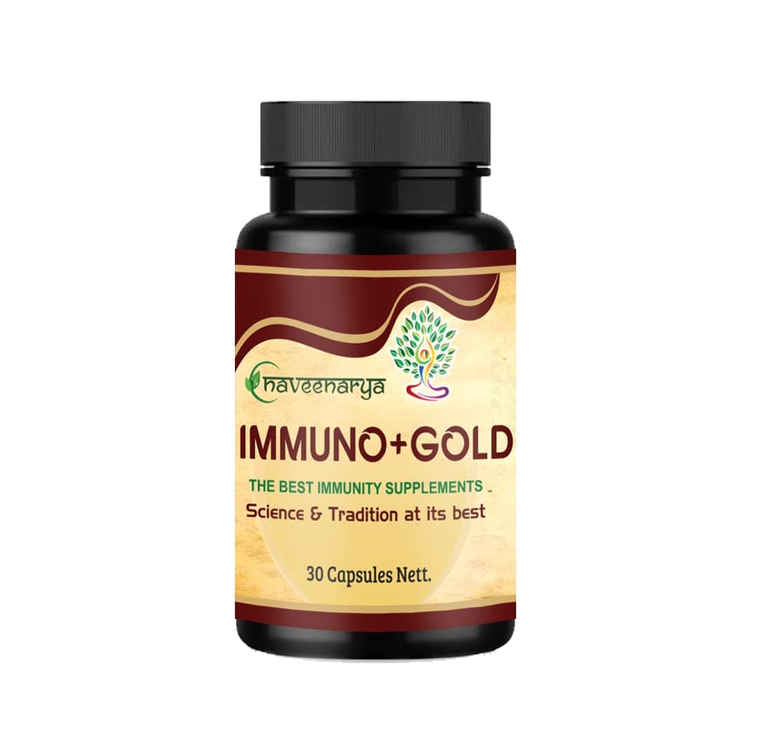 Ayurveda Yogasharm Immuno+ Gold Immunity Booster Capsules | Goodness of Swarna Bhasam,Giloy, Tulsi, Ashwagandha | Rich in Antioxidants | 30 Veg Capsules | Approved by Ministry of Ayush
