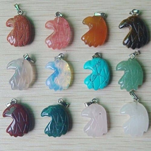 Carved Mixed Natural Stone Eagle Head Charm Pendants 12Pcs/Lot