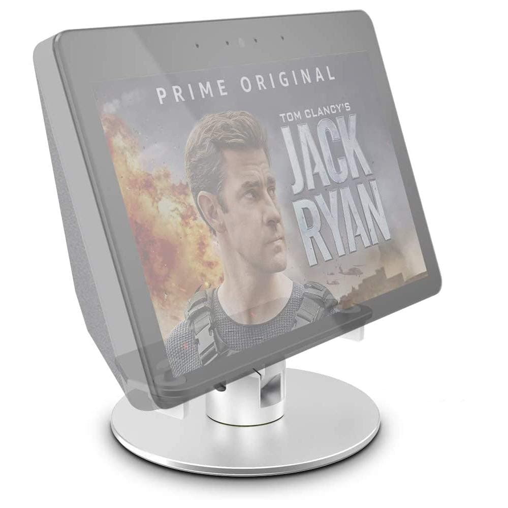 Ech_ooo Show Stand Aluminum Swivel Stand for Amazon New Ech_ooo Show 2nd Gen Speaker Accessories Horizontal 360 Rotation Longitudinal Angle Change Base White(Rotation Shaft)+Silver ES007-02