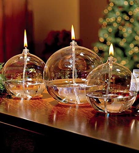 Refillable Iridescent Ball Glass Oil Lamp Candles Set of 3