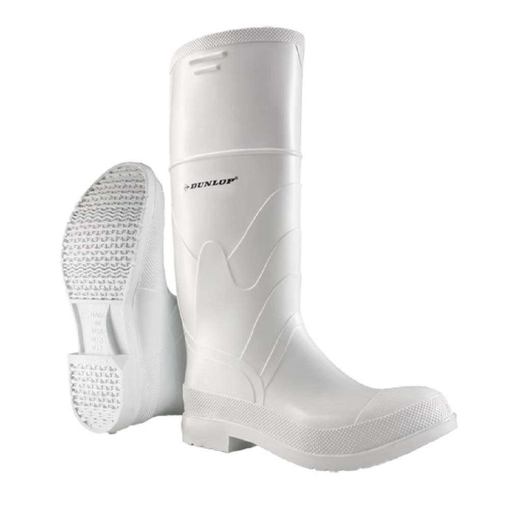 DUNLOP White PVC Plain Toe - Rubber Boots for Men & Women - PVC - Work & Concrete Boots - Soft toe - Waterproof with Tall shaft - Chemical and Slip resistant - White - Size 3-13