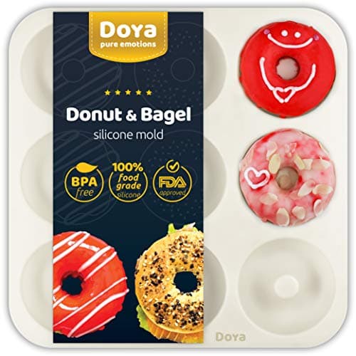 Large Non-Stick 100% LFGB Grade Silicone Donut Pan, Makes 9 Full Size Donuts, BPA Free, Oven, Dishwasher and Freezer Safe Donut Mold by Unicorn Glitter LLC…