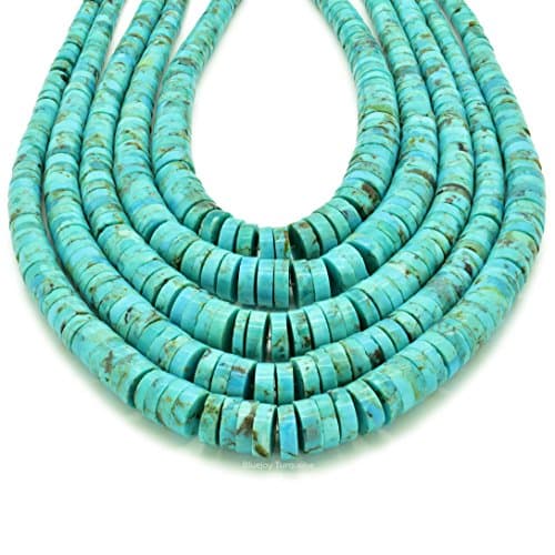 Bluejoy Genuine Natural American Turquoise 3-8mm Graduated Heishi Bead 16-inch Strand for Jewelry Making