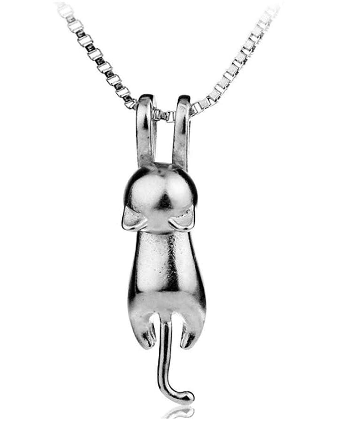 Womens 925 sterling silver 3D cute cat Lover Matte surface/smooth pendant necklace