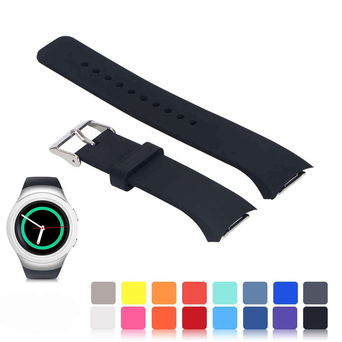 Ysang for Samsung Gear S2 SM-R720/R730 Watch Replacement Band Accessory Small/Large Size Soft Silicone Wristband Strap Smartwatch Sport Band Fit for Samsung Galaxy Gear S2 SM-720/SM-730 Smartwatch