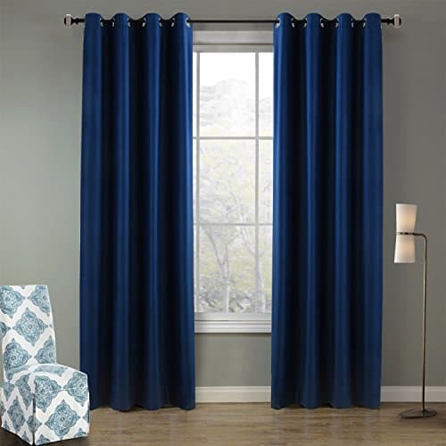 Roslynwood Super Soft Velvet Curtain Solid Matt Heavy Velvet Curtain Drape Panel Super Soft Handfeel Luxury Grommet Curtains for Living Room Bedroom Home Theatre Navy Custom Size Available