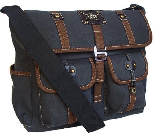 Military Inspired Crossbody Messenger Bag Laptop Case Backpack Black Canvas