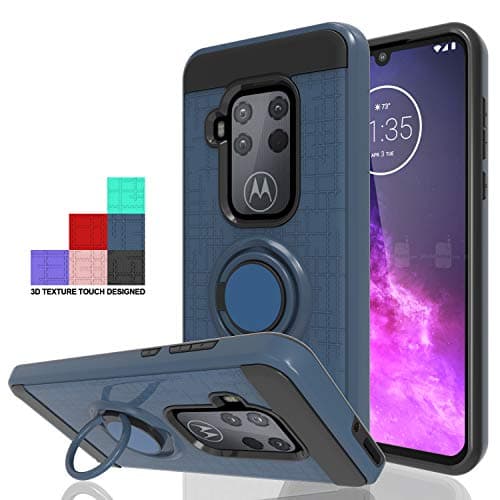 Wtiaw for:Moto One Zoom Case,Moto One Zoom Phone Case,360 Degree Rotating Ring Kickstand [TPU+PC Material] Hybrid Dual Layer Defender Case for Moto One Zoom-CH Metal Slate