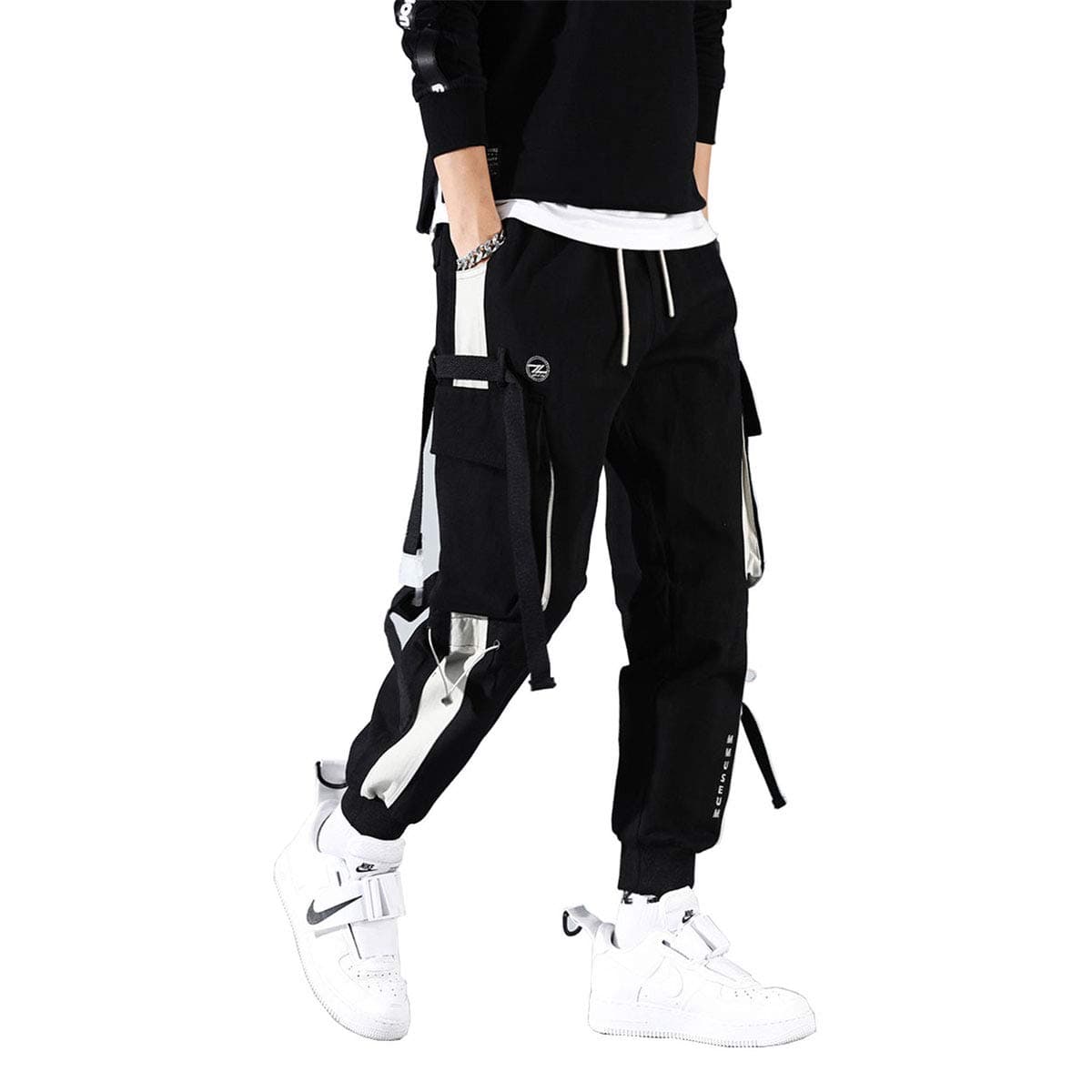 Astellarie Mens Punk Cargo Pants Hip-hop Jogger Patchwork Popular Baggy Teachwear Pants