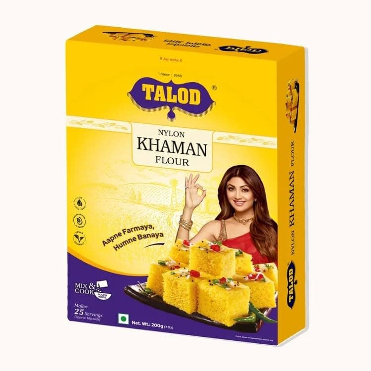 Talod Instant Mix Nylon Khaman Pack of 4 * 200g Mix & Cook - 100% Vegetarian, Wheat Gluten Free, Vegan Friendly, No Preservative, No Artificial Flavours, No Artificial Colors, No MSG, Low Cholesterol