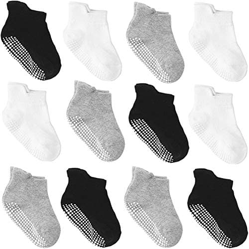 6/12 Pairs Anti Slip Toddler Socks Non Skid Ankle Socks with Grips for Baby Toddler Kids Boys Girls