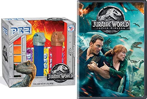 Raptor and T-Rex Dino Rad Movie & Toy pack Jurassic World Fallen Kingdom DVD + Dinosaur Candy Dispenser Family Movie Bundle