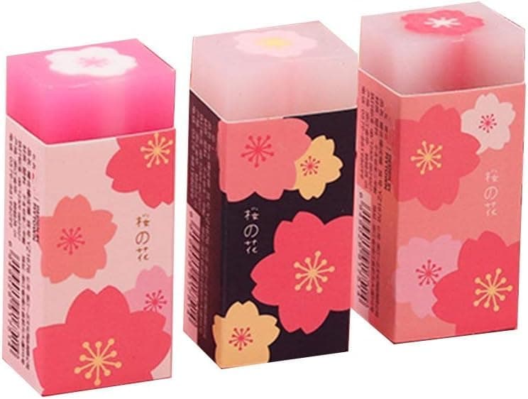 3 Pcs Pink Lovely Cherry Blossoms Rubber Erasers of Sakura Petal Sketch Painting Pencil Correction Tool School Office Stationery Supply Standard Pencil Erasers