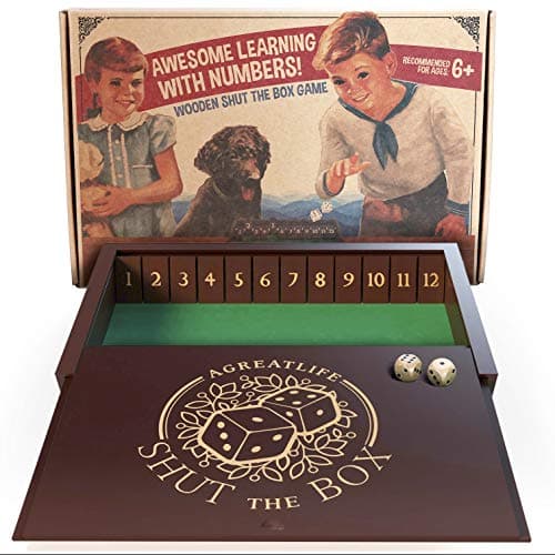 aGreatLife Sturdy Wooden Shut The Box - Classic Multiplayer Dice Game for All Agesand Kids Alike - Great for Learning Number Operations | Fun and Exciting Game for Kids Indoor and Outdoor Activities