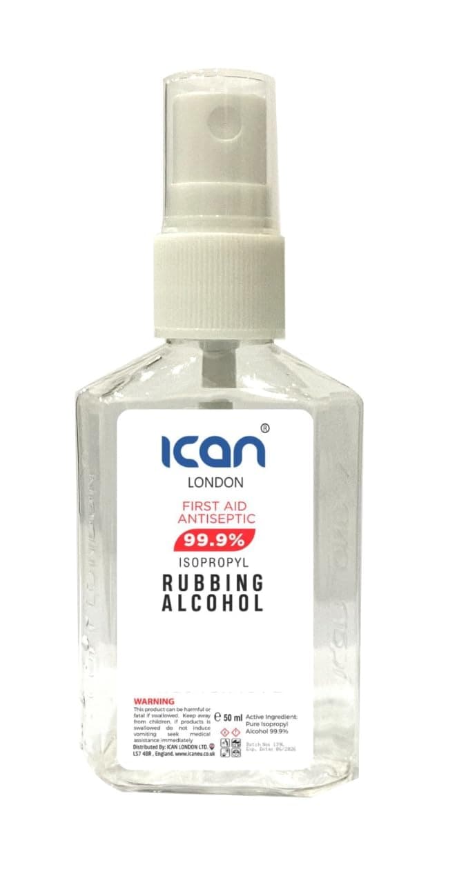 ican london isopropyl rubbing Alcohol 99.9% First aid Antiseptic Disinfectant 50ml spray *travel size*
