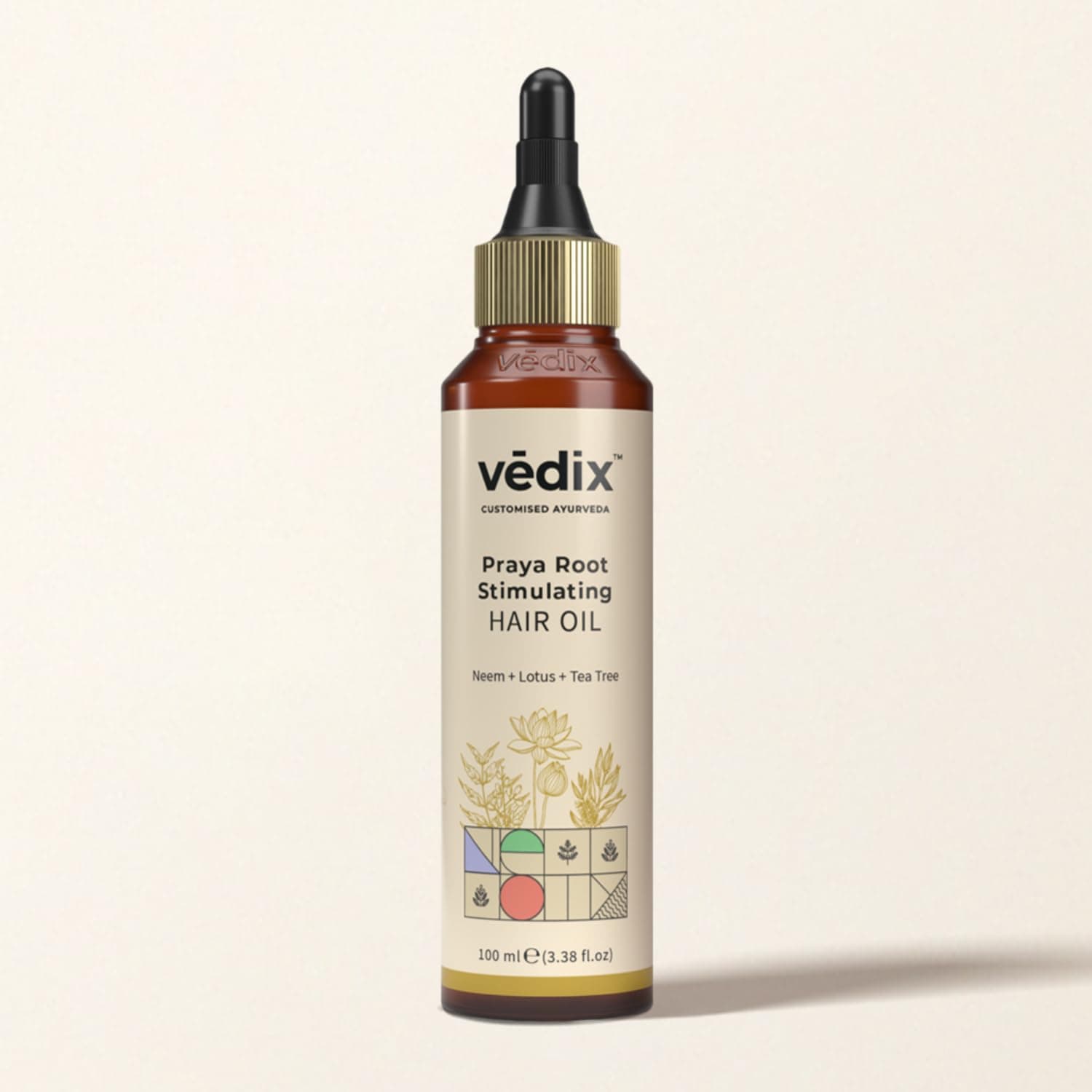 Vedix Praya Root Stimulating Ayurvedic Hair Oil | Hair Growth Oil With Neem + Lotus + Tea Tree - Customized Anti Hair Fall Control Oil - 100ml