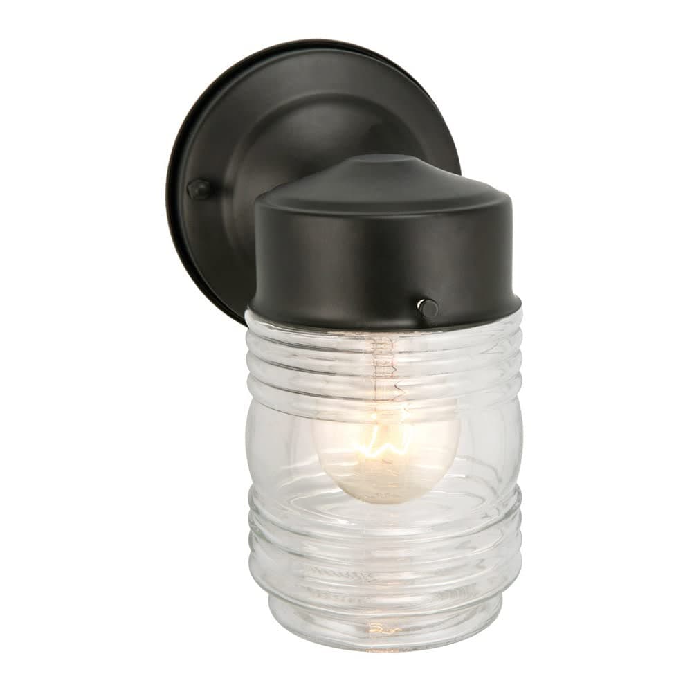 Design House Jelly Jar Wall Light, Indoor/Outdoor, Clear Ribbed Glass, Dimmable, Matte Black, Wall Mount Sconce Fixture, 4.5 in W x 7.5 in H x 5.25 in D, 502195