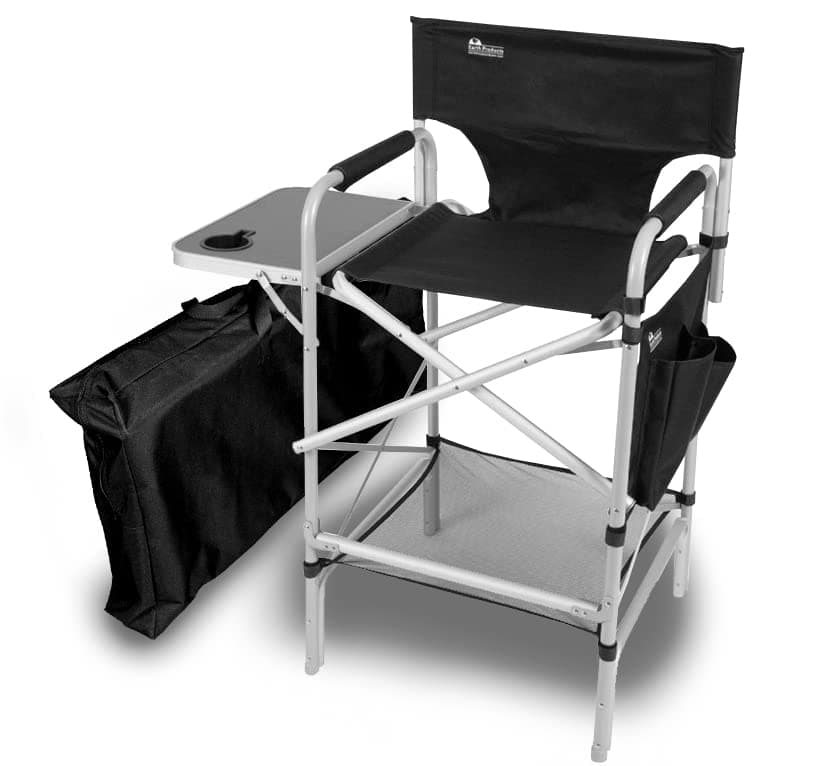 Earth Products Executive VIP Tall Directors Chair with Folding Side Table, Foldable, Zippered Carry Bag, 31" Seat Height, Lightweight, 375LBS Max Load