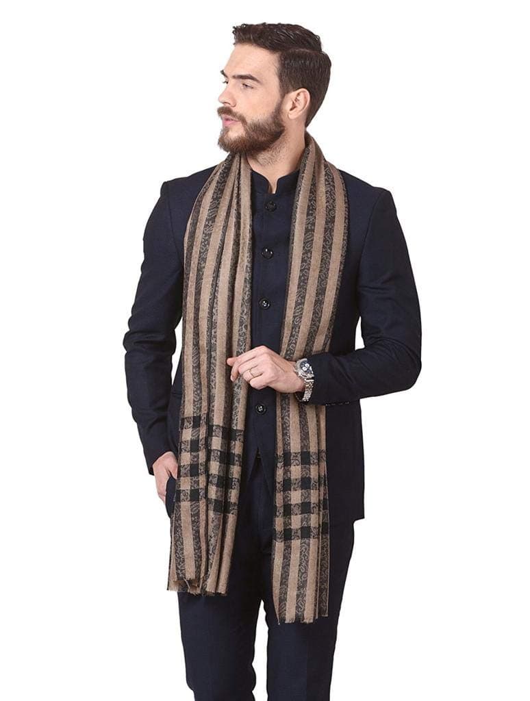 Woven Mens Wool Stole, Check-Stipe Design, Mens Muffler, Warm Cashmere Feel