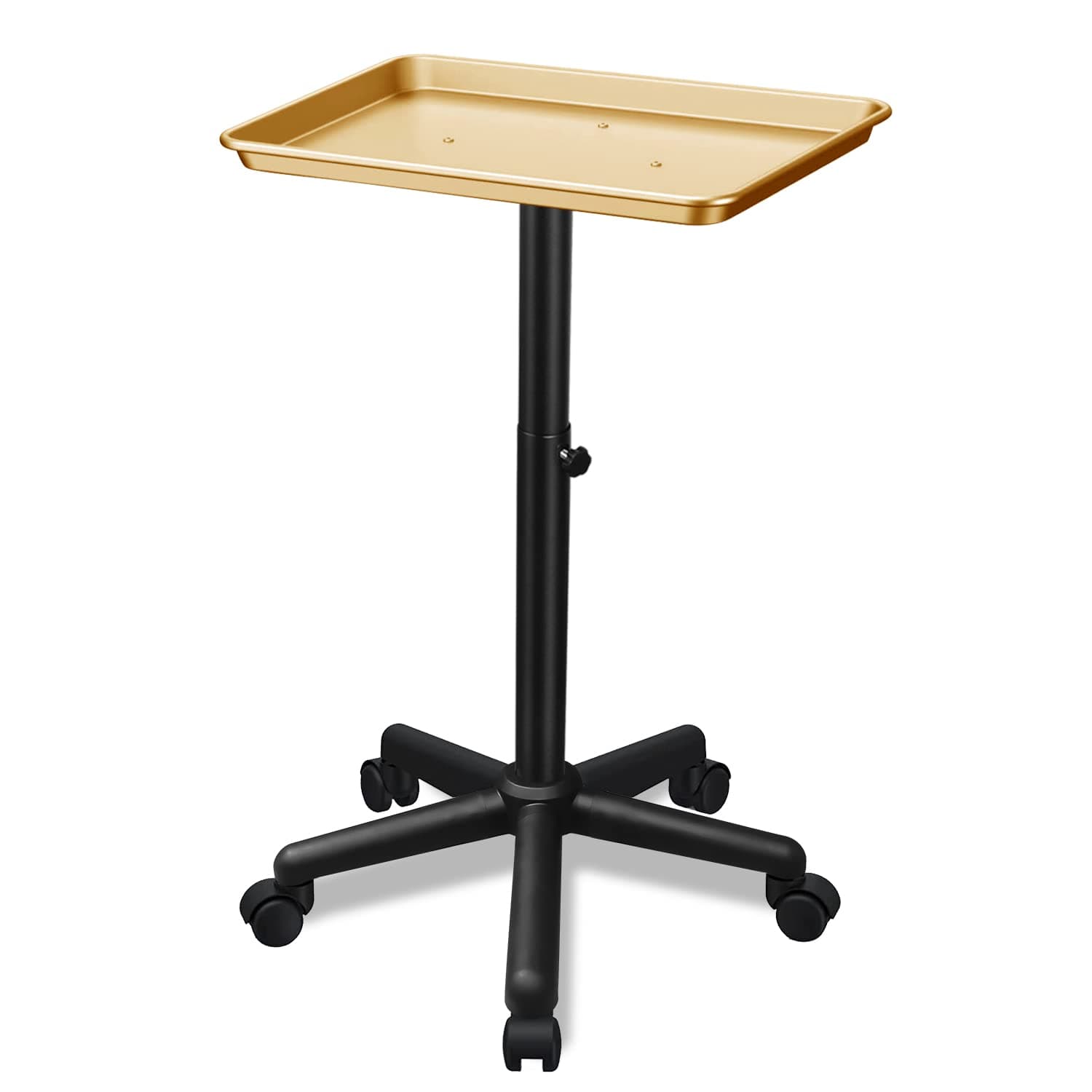 Golden Salon Tray Premium Aluminium Rolling Tray Adjustable Height Use for Tattoo Hairstylist Tray with Wheels Salon Tray Spa
