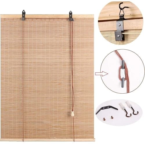 Natural Bamboo Roller Blind,Bamboo Blinds,Roman Roller Shades For Window/Door/Patio,Ceiling or Wall Installation,Light-Transmissive,Non-Transparent,All Installation Parts Included (50x160cm/20x63in)
