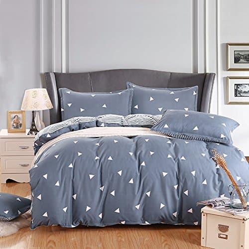 InfiniteS 3 Pieces Dotted Duvet Cover Set 100% Cotton Triangle Printed Reversible Soft and Breathable Quilt Cover Bedding Set Queen Size 3 pcs (1 Piece Duvet Cover + 2 Pieces Pillow Shams)
