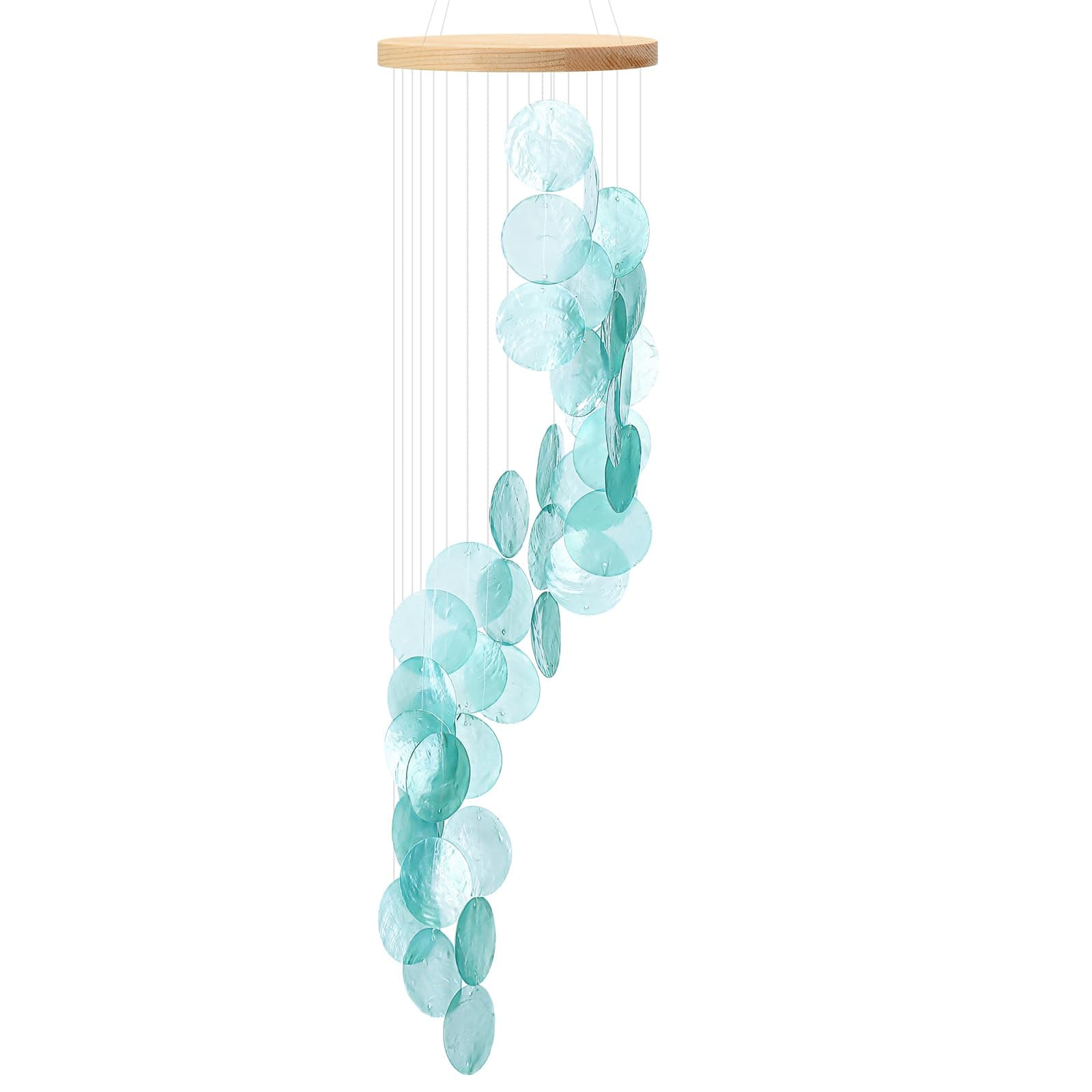 Wenqik Seaglass Wind Chimes Sea Glass Shell Windchime Spiral Wind Chimes for Outside Beach Gift Indoor Outdoor Home Housewarming Garden Decor