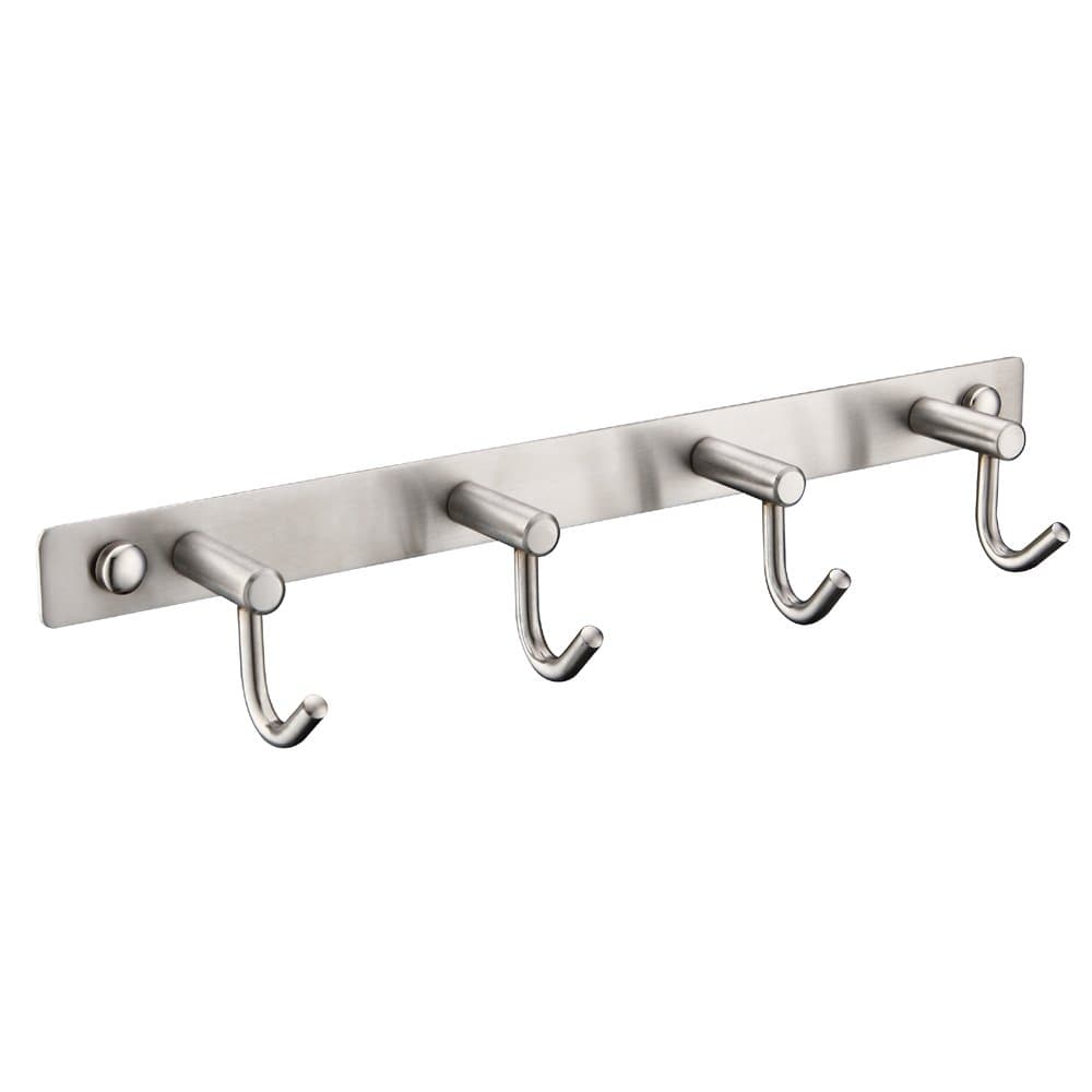 Mellewell Hook Rail Rack Wall Hanger with 4 Hooks, Stainless Steel Brushed, 8012H4
