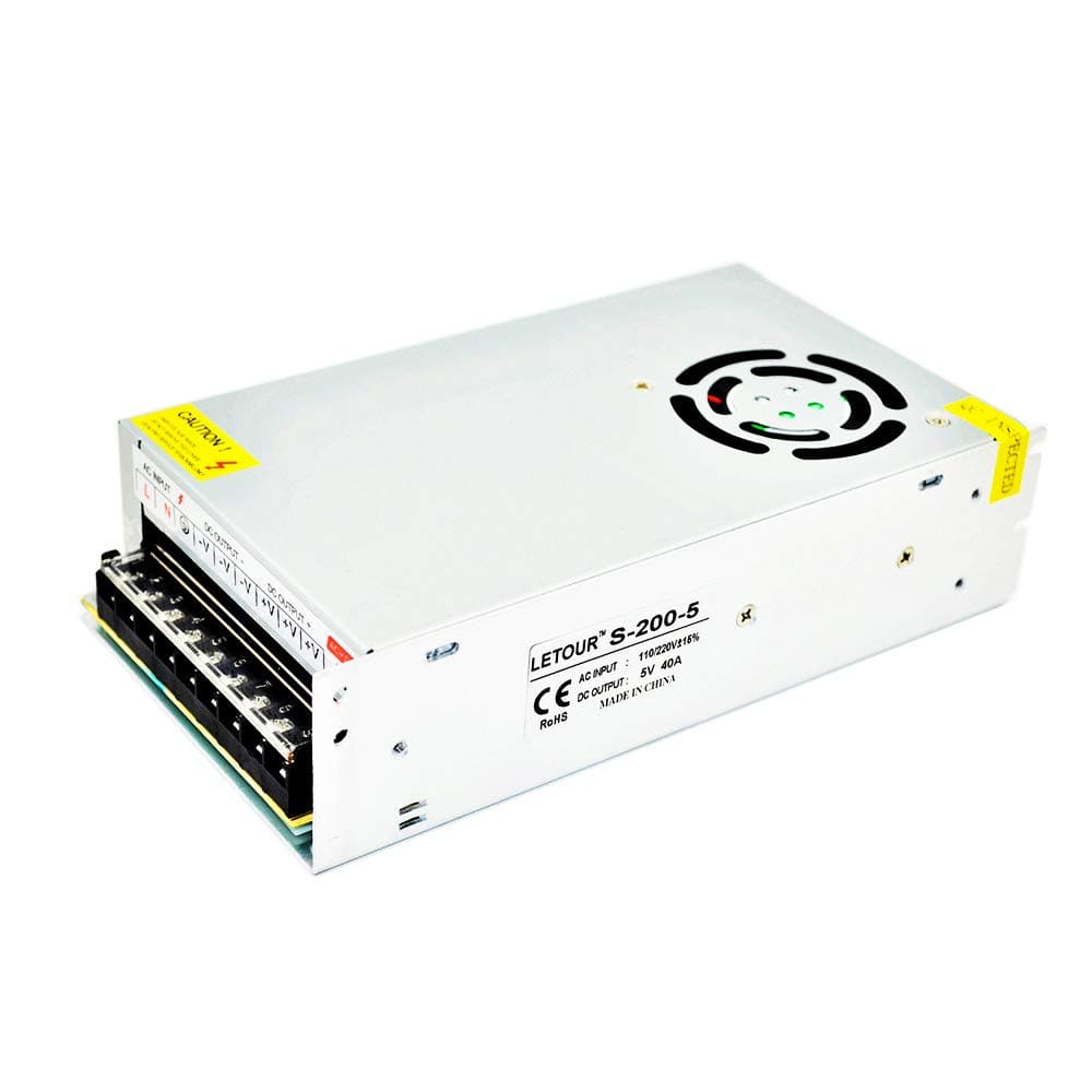 LETOUR 5V Power Supply 40A AC 110V/220V Converter DC 5Volt 200Watts Adapter LED Power Supply for LED Lighting,LED Strip,CCTV (5V 40A)