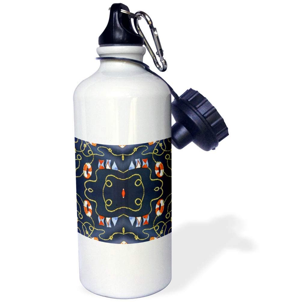 3dRose "Nautical Lifesavers" Sports Water Bottle, 21 oz, White