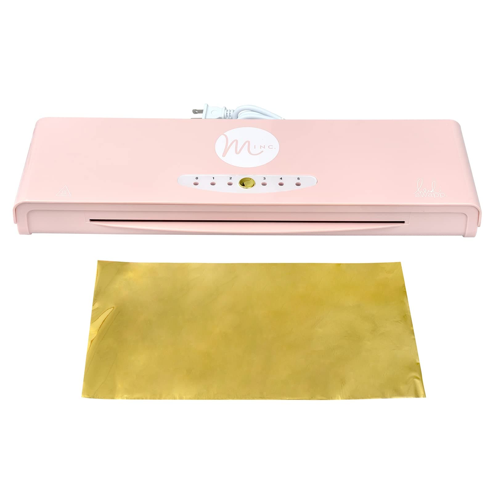 American Crafts, Heidi Swapp, Minc Wheel Foiling Machine Laminator Applicator & Starter Kit,12 inch, Pink, Includes Transfer Folder, Gold Foil Sheet and 3 Tags, Make Cards, Invitations, and More