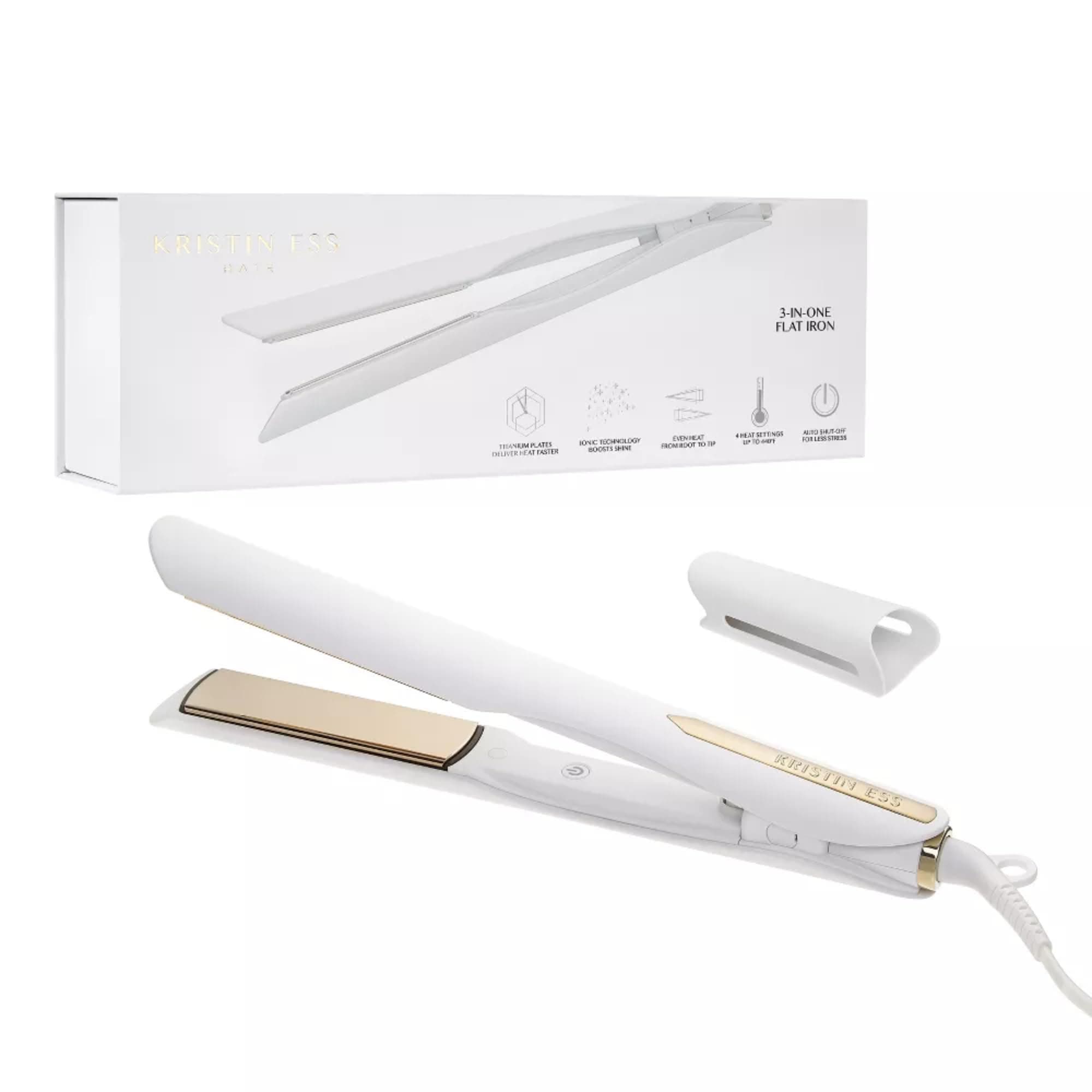 Kristin Ess 3-in-One Titanium Hair Straightener and Curler 2 in 1 Combo + Waver for Women - 1 1/4" - 440 Degrees - Professional Ionic Dual Voltage Flat Iron + Travel Cap - Frizzy, Curly + Thick Hair