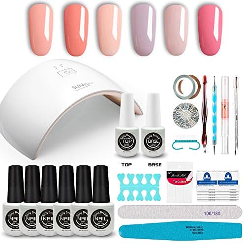 GirlyDream Gel Nail Polish Set Top Base Coat 6 Color Nail Polish SUN9C Plus 36W Fast Curing LED Nail Lamp Complete Manicure Tools New Starter Nail Art Tool Kit #006