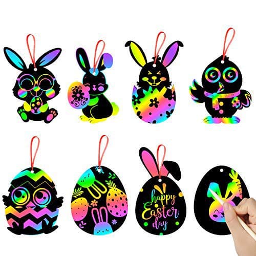 MALLMALL6 64Pcs Easter Scratch Party Favors Easter Eggs Bunnies Chicks Scratch Cards Easter Decorations Party Supplies Scratching Bookmarks DIY Crafts Party Games School Classroom Supplies for Kid