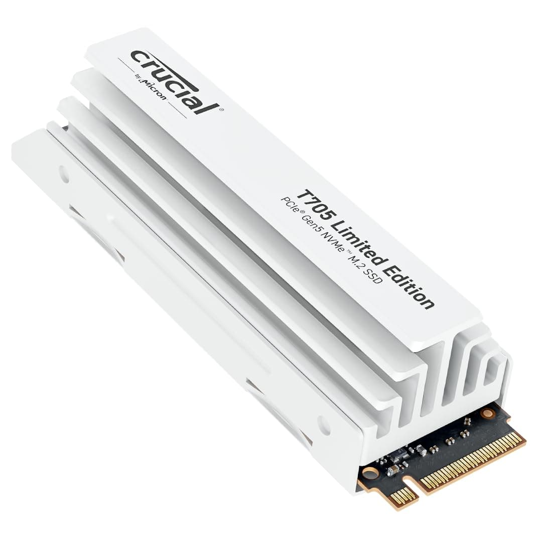 Crucial T705 2TB PCIe Gen5 NVMe M.2 SSD with White Heatsink - Up to 14,500 MB/s - Limited Edition - Internal Solid State Drive (PC) - +1mo Adobe CC - CT2000T705SSD5A