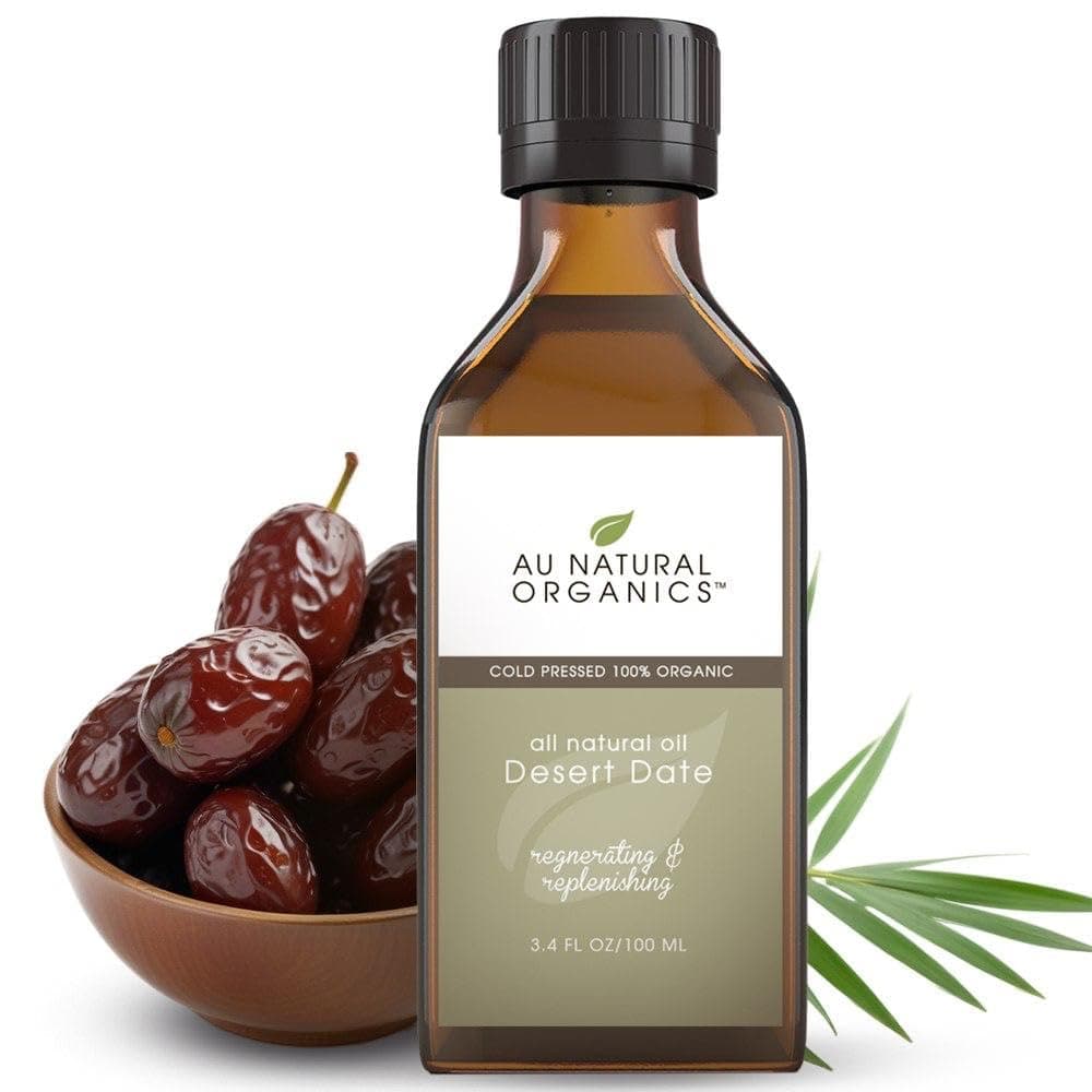 Au Natural Organics Desert Date Oil – Cold Pressed Extra Virgin | Anti-Wrinkle, Anti-Aging | 100% Pure & Natural Organic | Strengthens Hairs| Restore Elasticity | Unrefined - 3.4 Oz 100 Ml