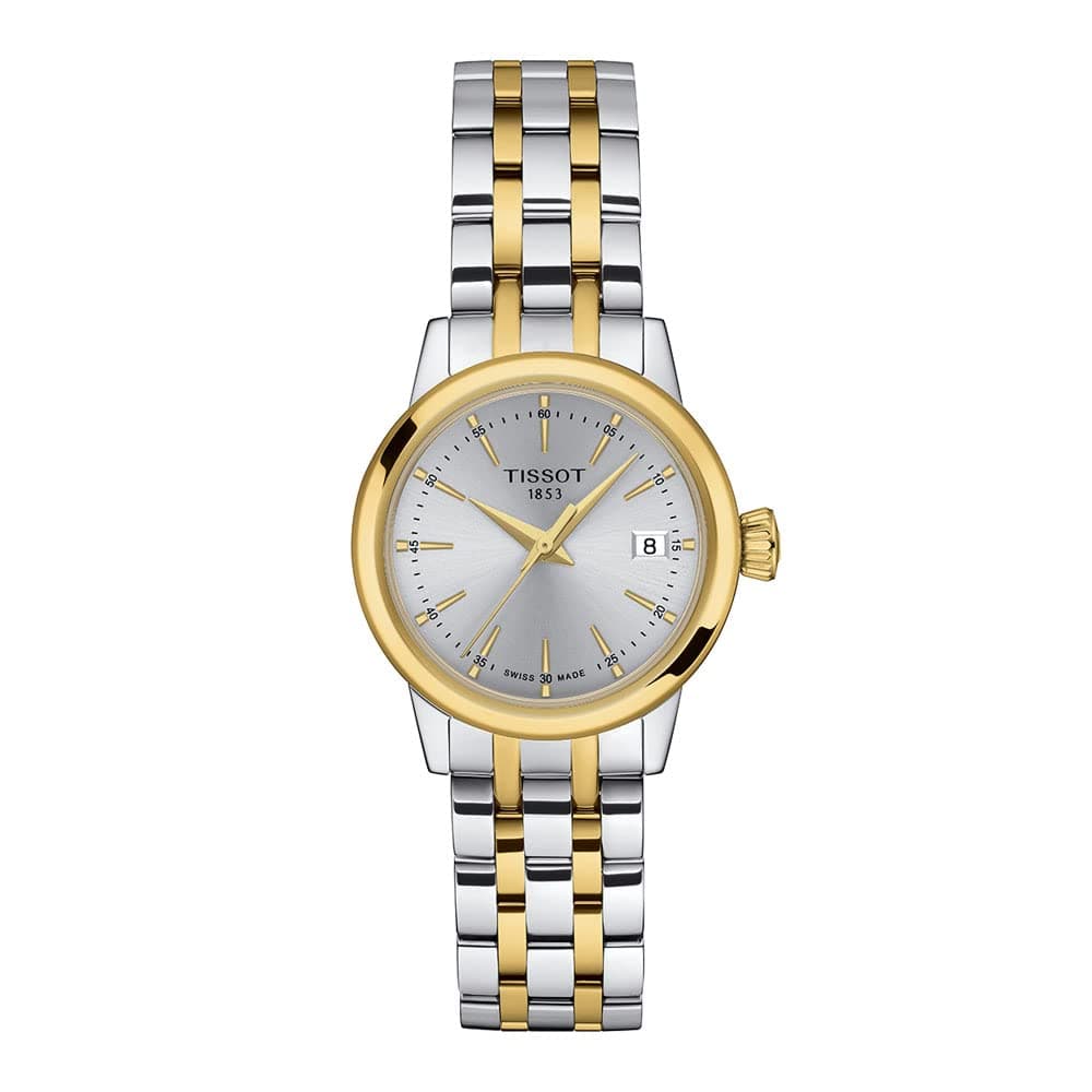 Womens Classic Dream Lady 316L Stainless Steel Case with Yellow Gold PVD Coating Quartz Watch, Yellow/Grey Dial (T1292102203100)
