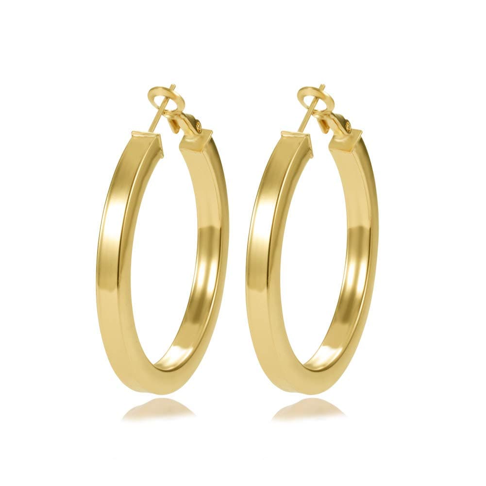 Yumay Smooth Creole Hoop Earrings for Girls or Womens 40mm Hoop, Gold