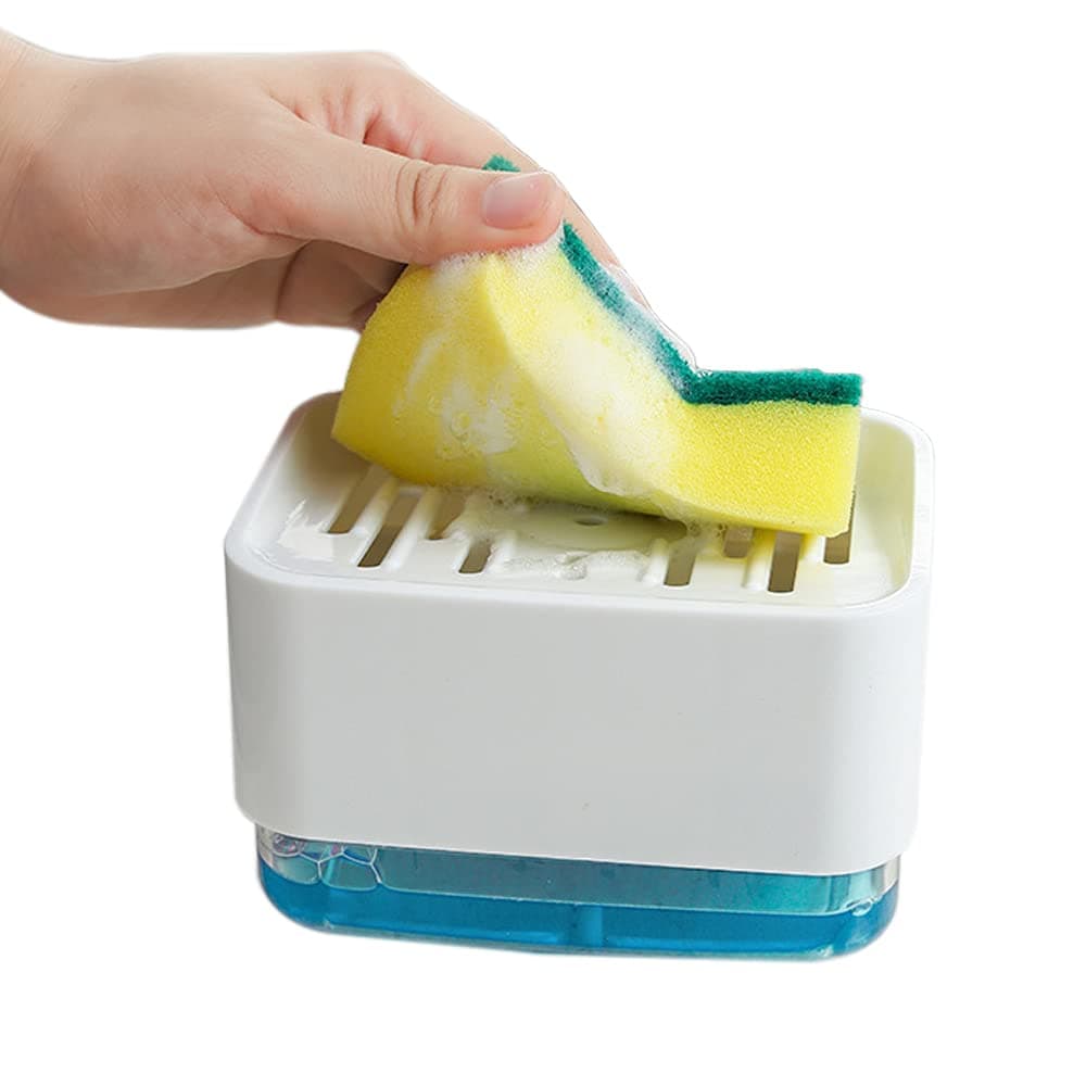 Giffy® Foaming Kitchen Soap Dispenser Upgraded Hollow Design 3-in-1 Dishwashing Cleaning Liquid Container Manual Press with Sponge Holder ABS Material, 330 ml Multicolour