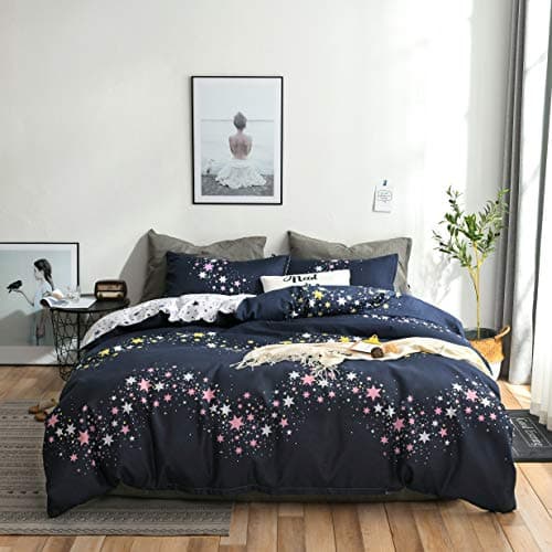 Hxiang Blue Bedding Set Dream Starry Sky Duvet Cover Set ,Printed Constellation Pattern Lightweight Soft (Star, Full)