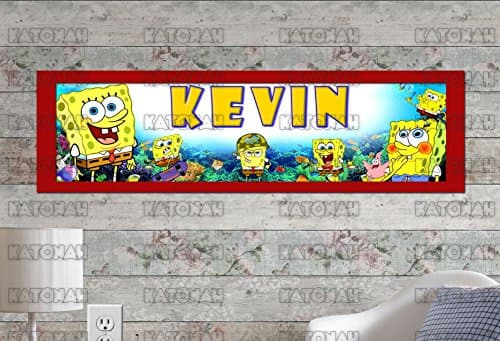 KATONAH Customized Name Painting Spongebob Squarepants Poster with Your Name On It Personalized Banner with Border Mat