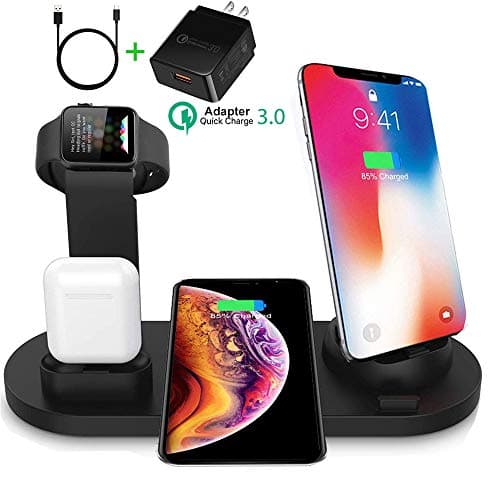 3 in 1 Wireless Charger Compatible Apple Airpods Charger and Apple Watch Stand,Fast Wireless Charging Station for Multiple Devices Compatible with iPhone X/XR/Xs Max/8/7/6/Samsung/Other Smart Phones