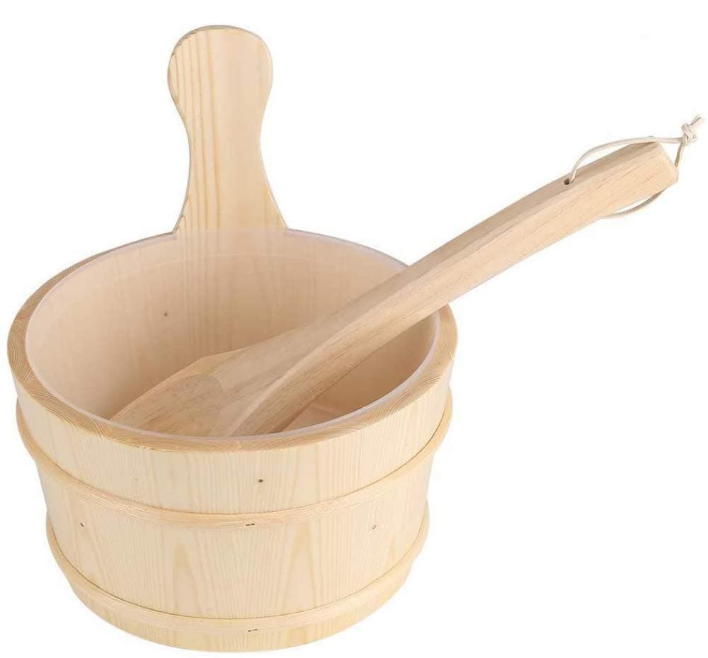 gongxi Wooden Sauna Bucket, 4L Sauna Accessory Bath Natural Wood Bucket + Ladle Set for Sauna Spa Bath Accessories