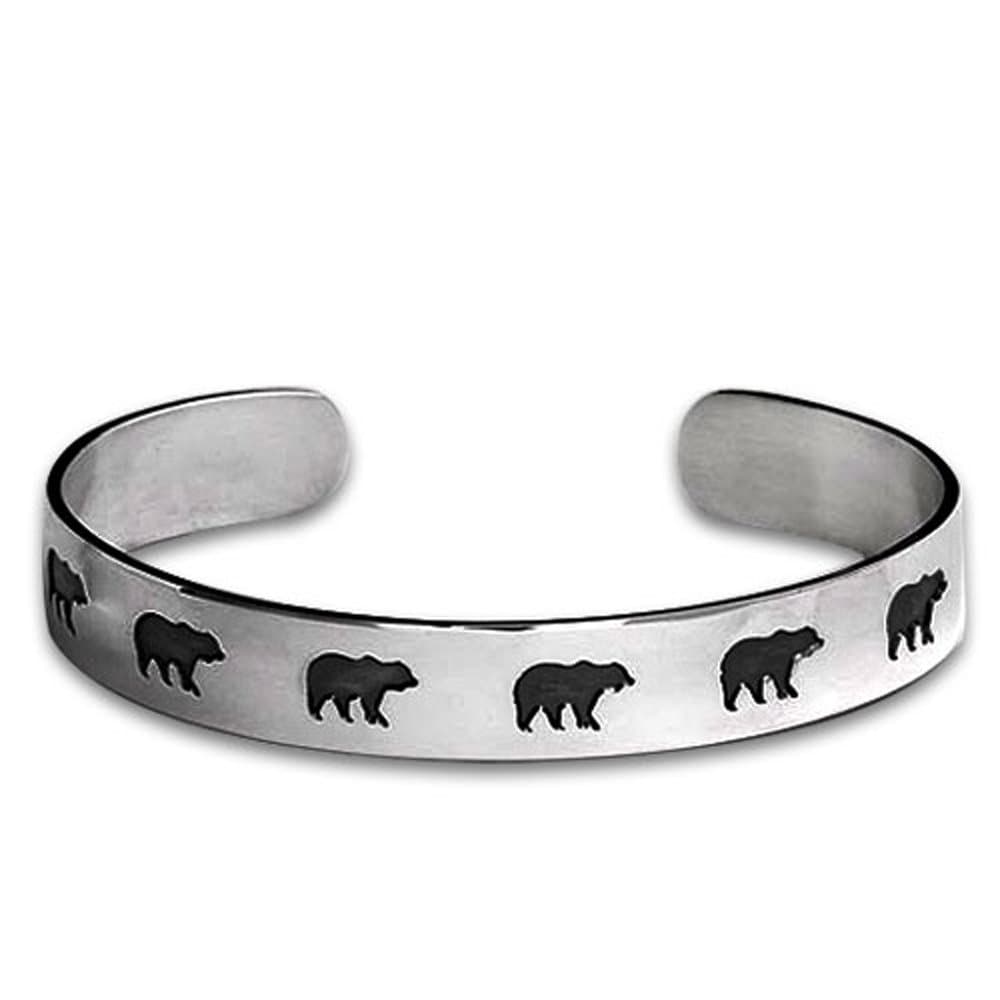 Sterling Silver Bear Shadows Wildlife Bracelet. Made in USA.