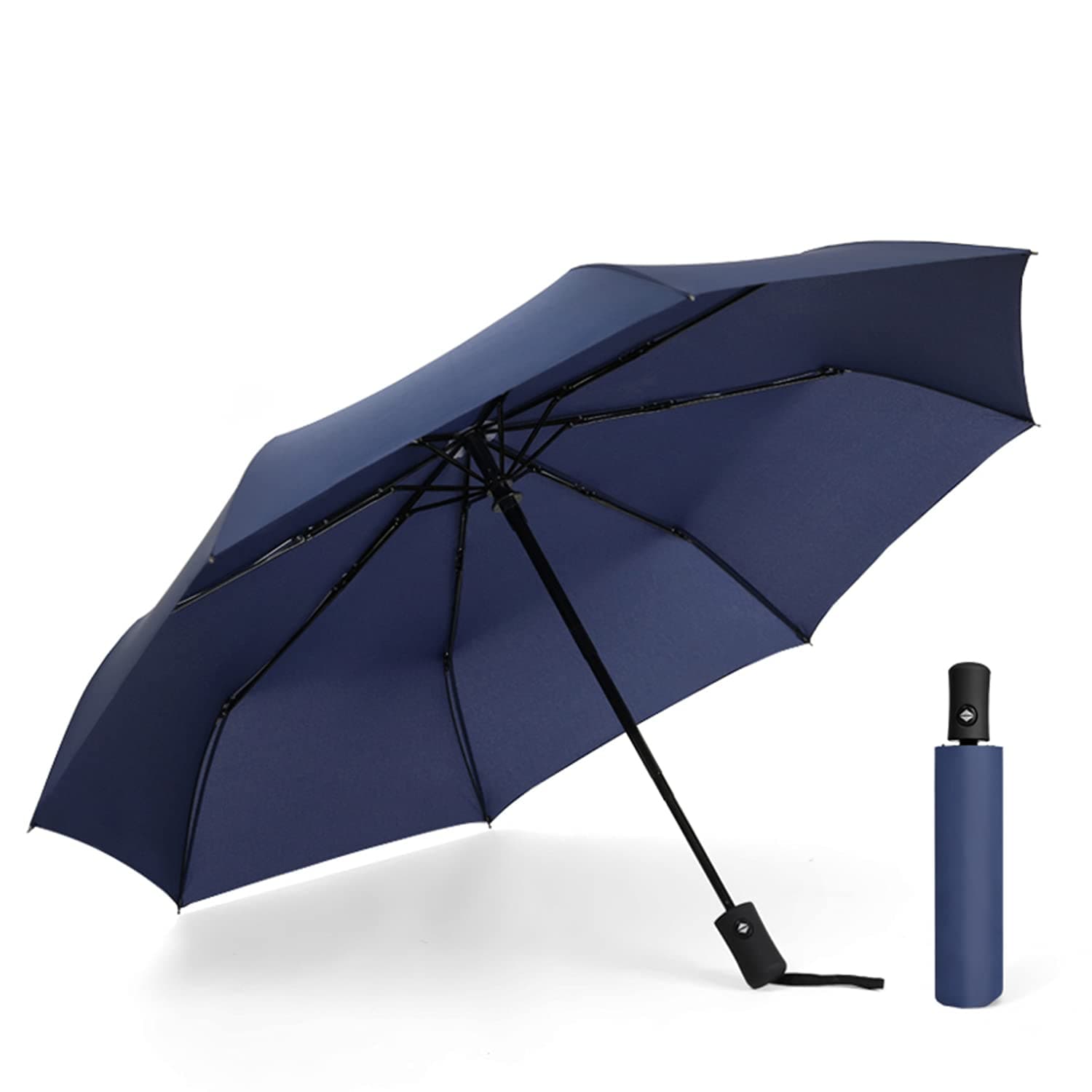 Travel Folding Umbrella, Strong 8 Ribs Reinforced Windproof Rain Umbrella, Strong Durable Umbrella Compact Portable Umbrella, Auto Open/Close Lightweight Umbrella
