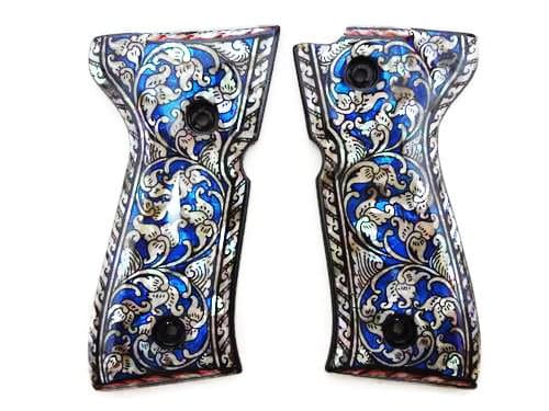 Sri Lanna Mother of Pearl Inlay Beretta 92fs Grips Blue Flower