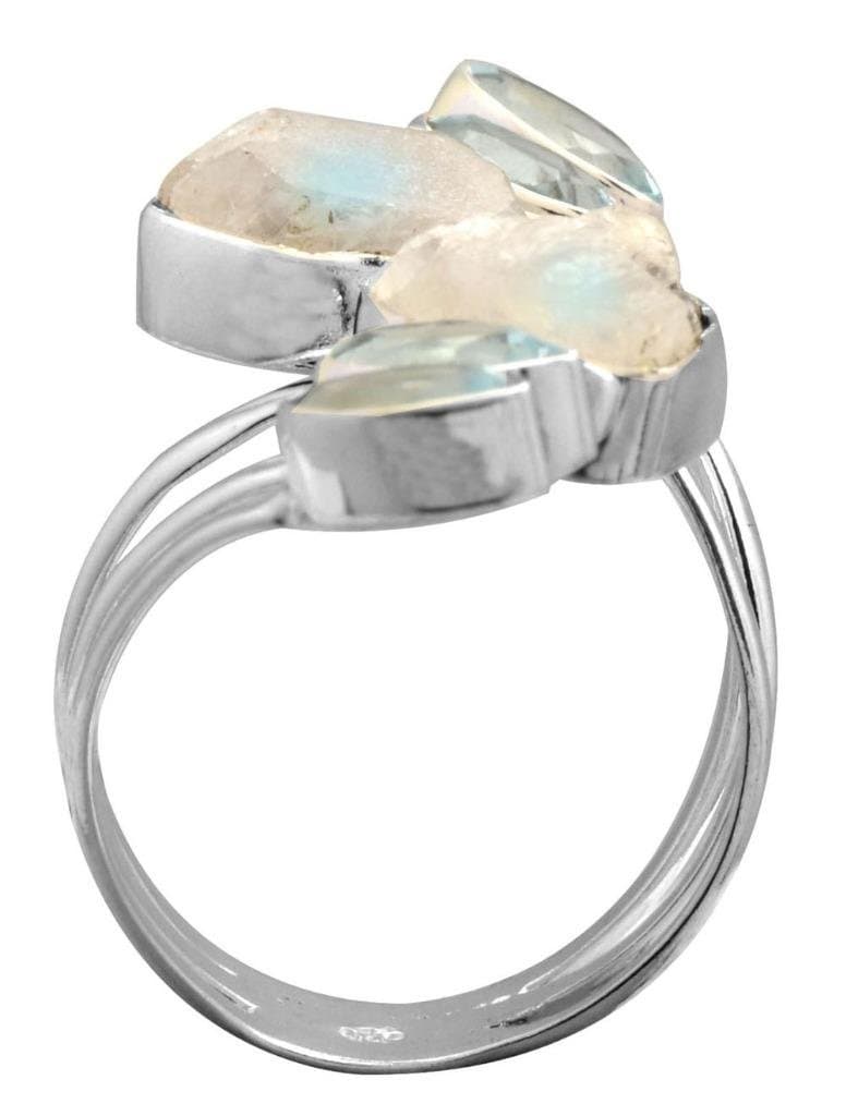 YoTreausre Rough Moonstone Blue Topaz 925 Sterling Silver Rings Silver Jewelry