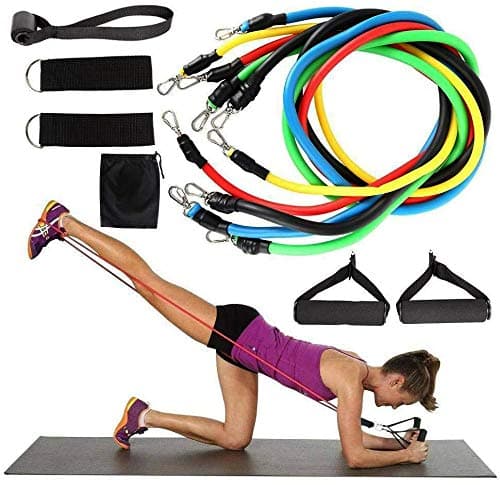 Home Exercise Resistance Bands Set Workout Tube Bands, 5 Loop 2 Core Sliders Door Anchor (150LB)